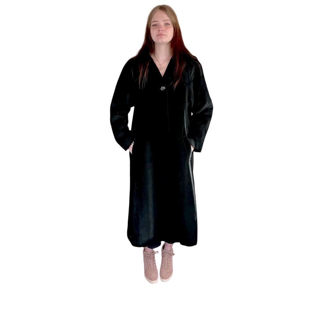 Vintage Jones New York‎ Alpaca & Wool Blend Long Black Coat Size M/L